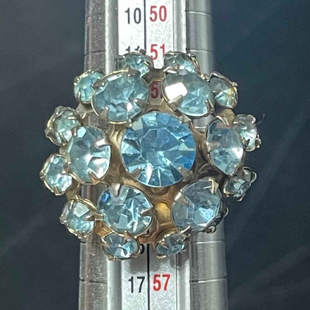 Vtg Light Blue Rhinestone Cluster Statement Cocktail Ring Sz 7 Adjustable Glows